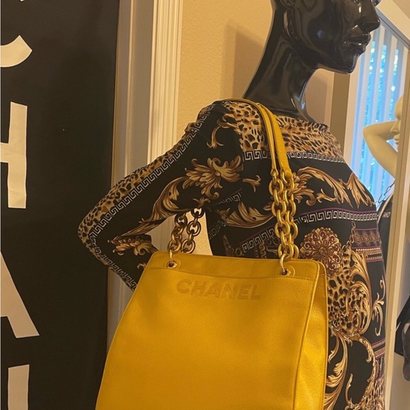 💛 Chanel 💛 yellow caviar shoulder tote vintage custom - Picture 5 of 15